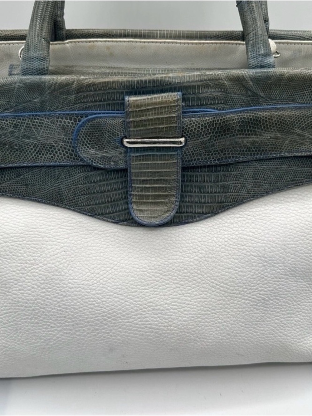 Daniella Ortiz White Leather with Blue/Green Lizard Accent - Picture 2 of 16